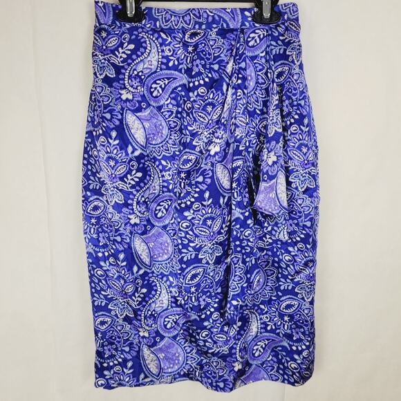 Vintage Adrianna Papell blue floral paisley silk skirt set Size 6 retro maximal - Picture 4 of 16